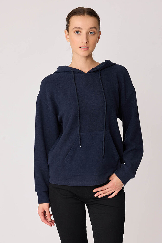 Omuz Dekolteli Kanguru Cep Kapüşonlu Sweatshirt - 37