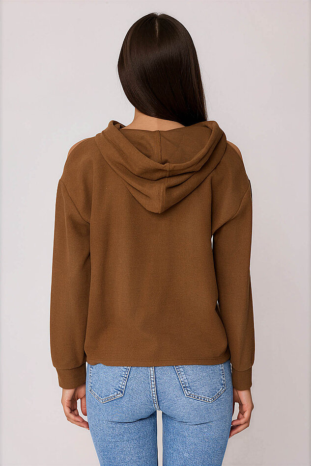 Omuz Dekolteli Kanguru Cep Kapüşonlu Sweatshirt - 48