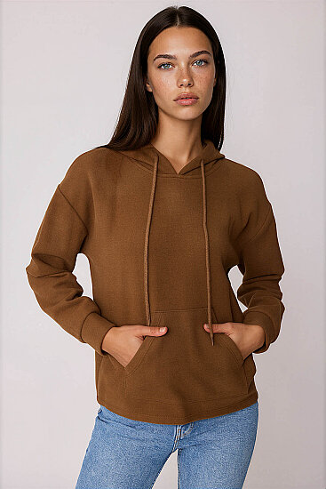 Omuz Dekolteli Kanguru Cep Kapüşonlu Sweatshirt - 46