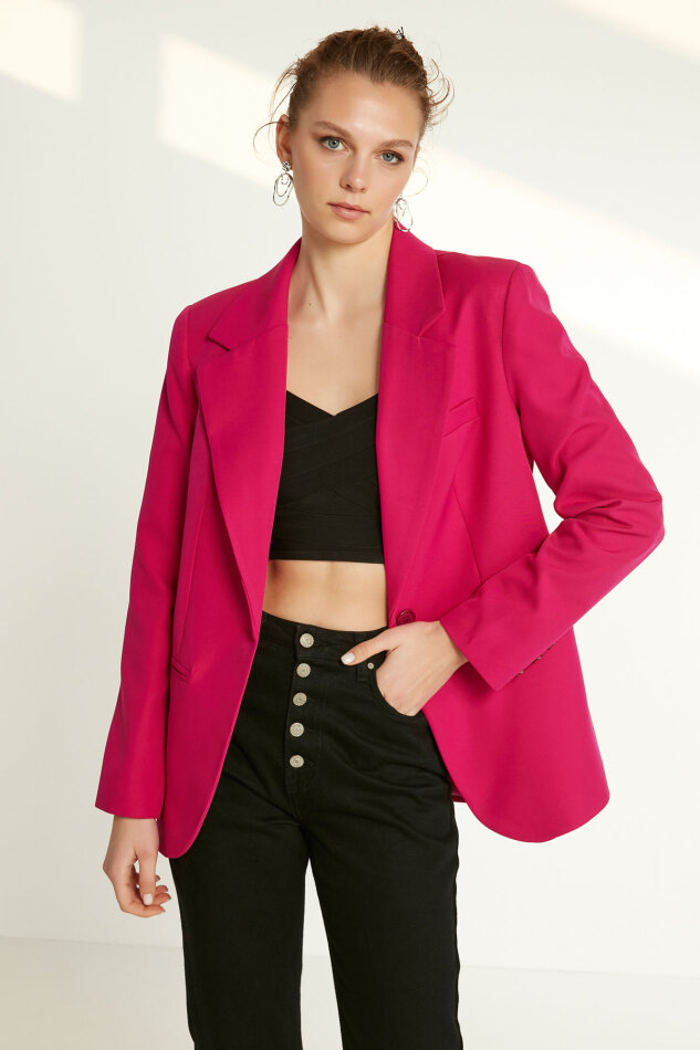 Önden Tek Düğme Kapamalı Blazer Ceket - 19