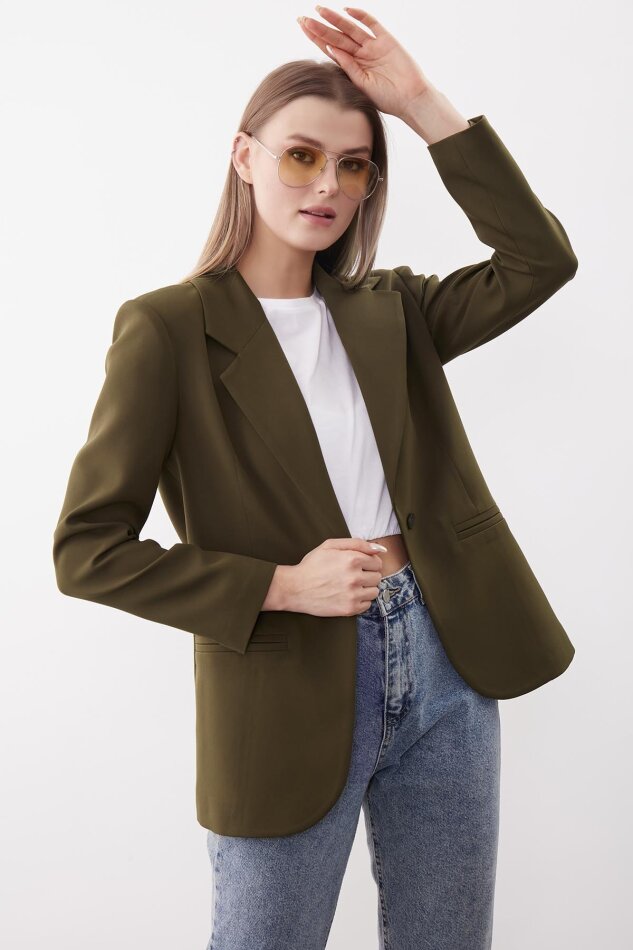 Önden Tek Düğme Kapamalı Blazer Ceket - 36