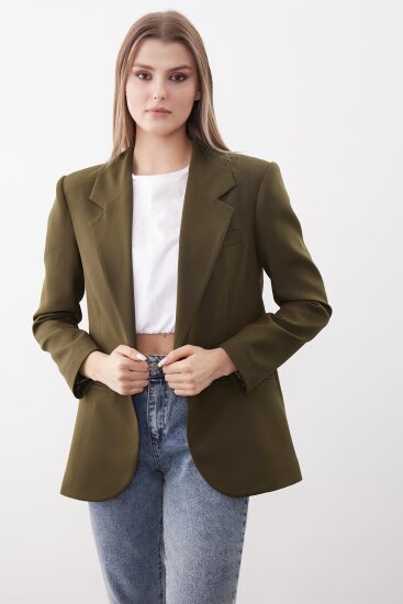Önden Tek Düğme Kapamalı Blazer Ceket - 34