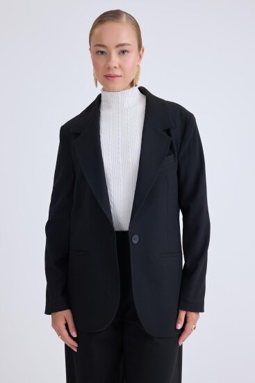 Önden Tek Düğme Kapamalı Blazer Ceket - 1