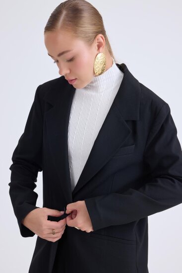 Önden Tek Düğme Kapamalı Blazer Ceket - 2