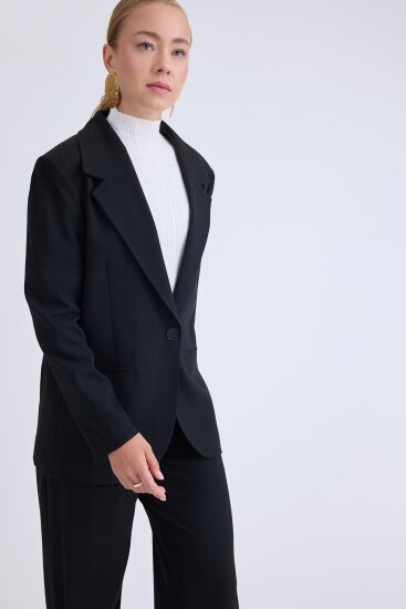 Önden Tek Düğme Kapamalı Blazer Ceket - 3