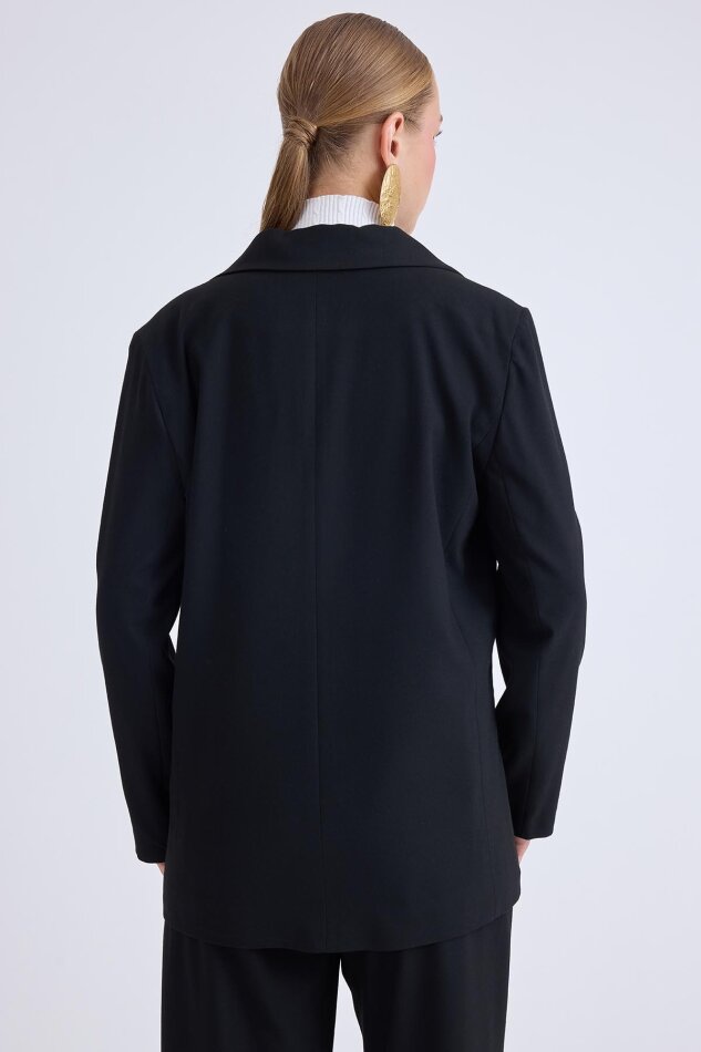 Önden Tek Düğme Kapamalı Blazer Ceket - 5