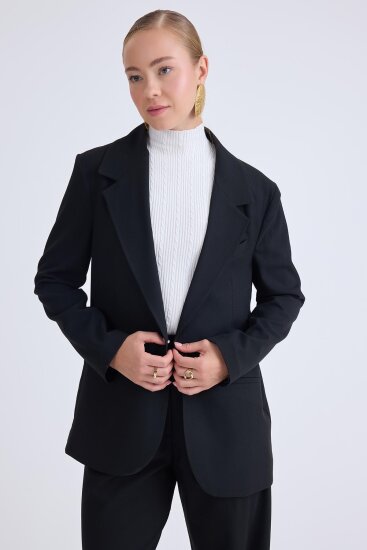 Önden Tek Düğme Kapamalı Blazer Ceket - 4