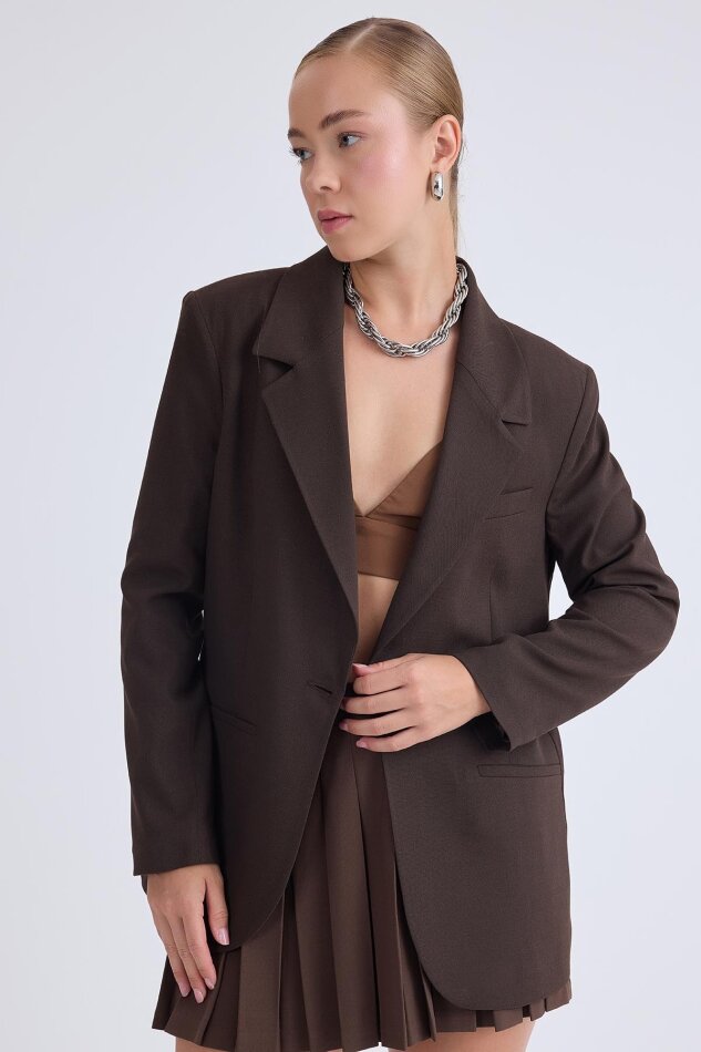 Önden Tek Düğme Kapamalı Blazer Ceket - 50