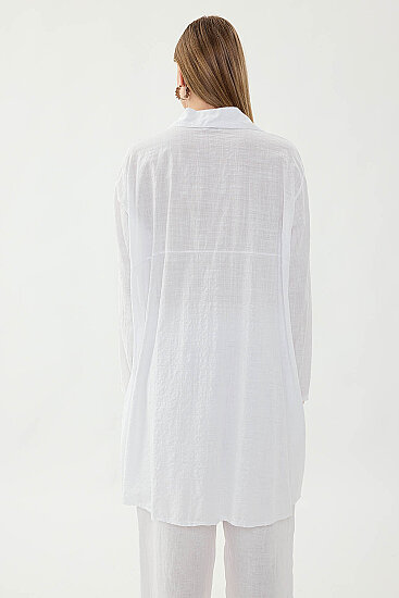 Oversize Baskılı Keten Gömlek - 12