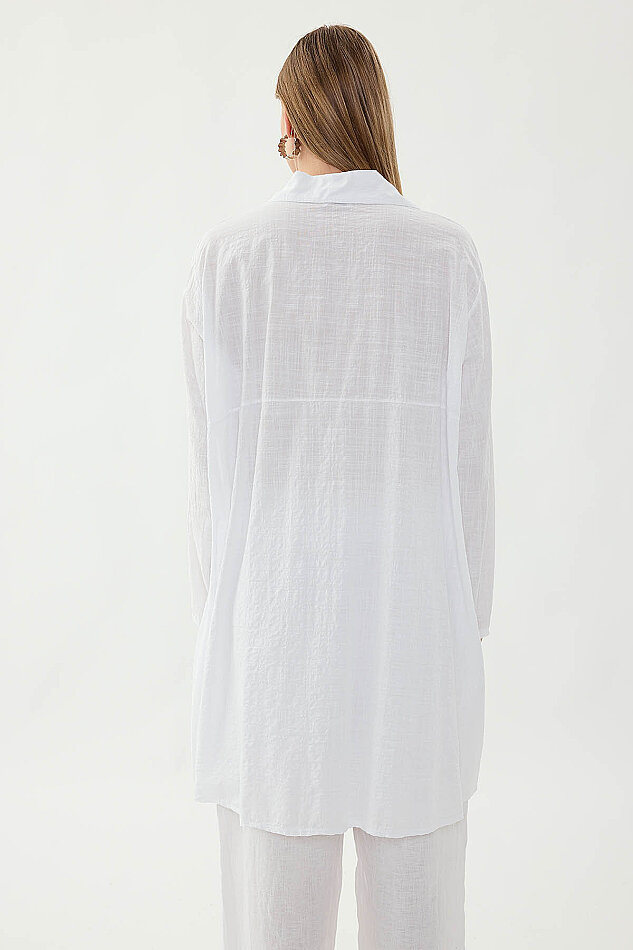 Oversize Baskılı Keten Gömlek - 12