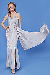 Tek Omuz Uzun Saten Elbise - 26