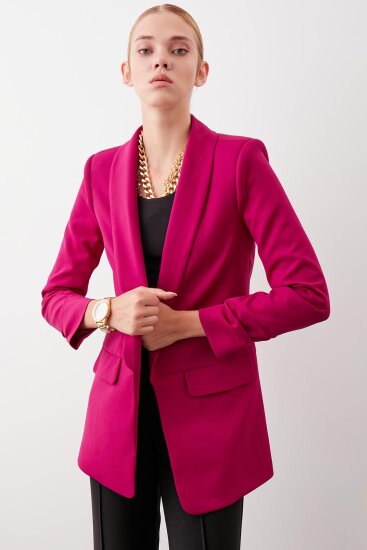 Uzun Yaka Detaylı Kol Büzgülü Blazer Ceket - 55