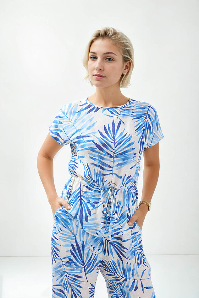 Yaprak Desen Beli Büzgülü Bluz - 6