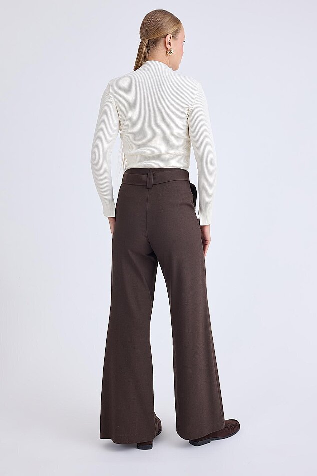 Yüksek Bel Beli Kemerli Pantolon - 4