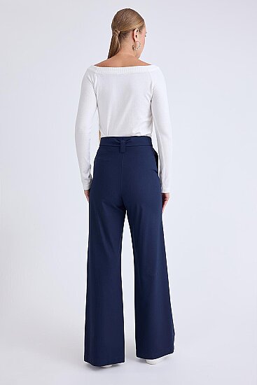 Yüksek Bel Beli Kemerli Pantolon - 9