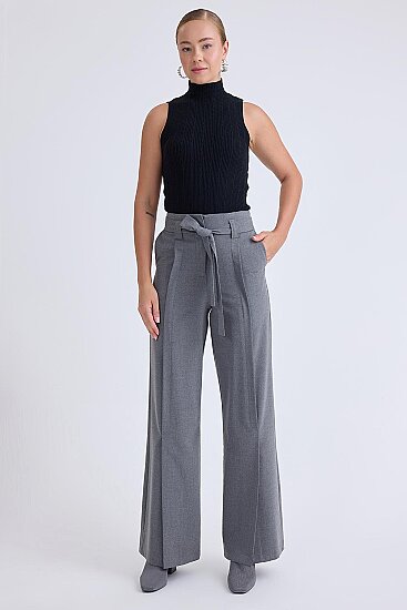 Yüksek Bel Beli Kemerli Pantolon - 10