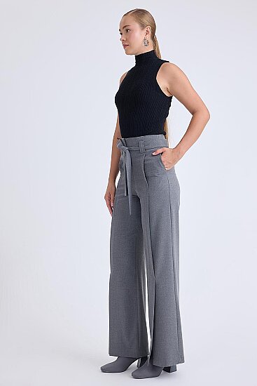 Yüksek Bel Beli Kemerli Pantolon - 12