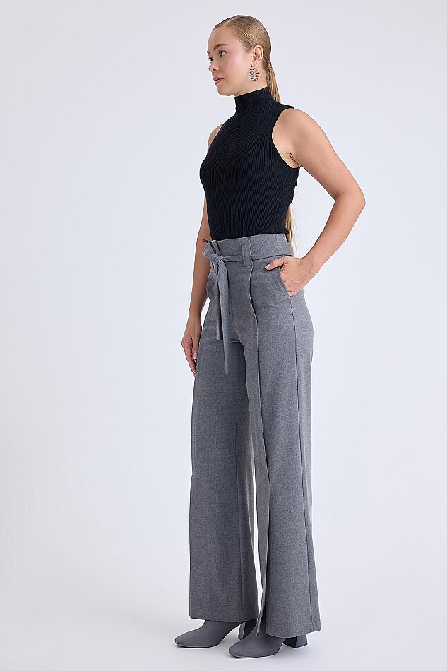 Yüksek Bel Beli Kemerli Pantolon - 12