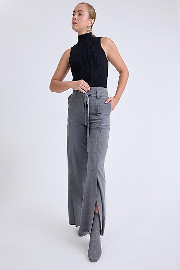 Yüksek Bel Beli Kemerli Pantolon - 13
