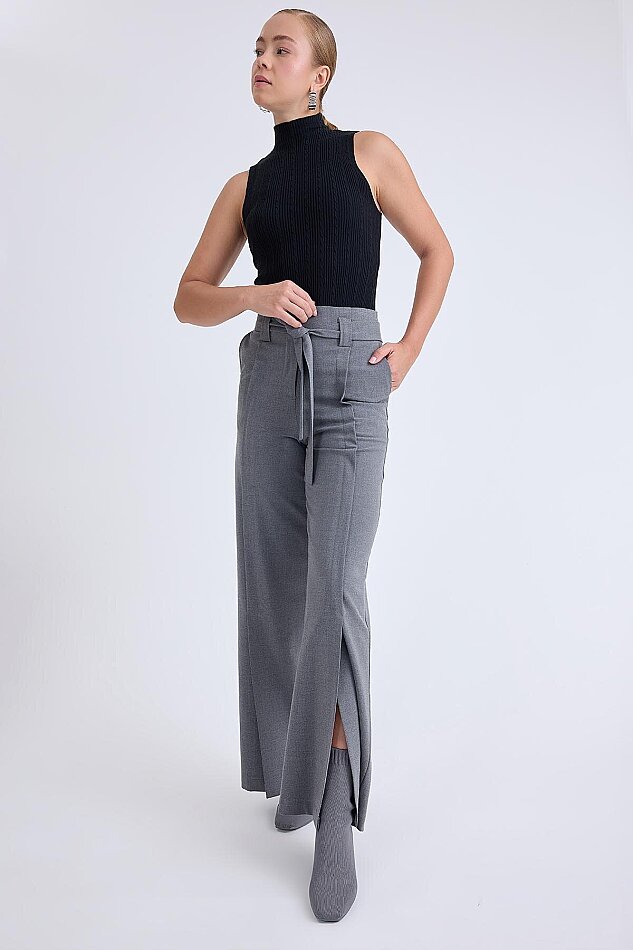 Yüksek Bel Beli Kemerli Pantolon - 13