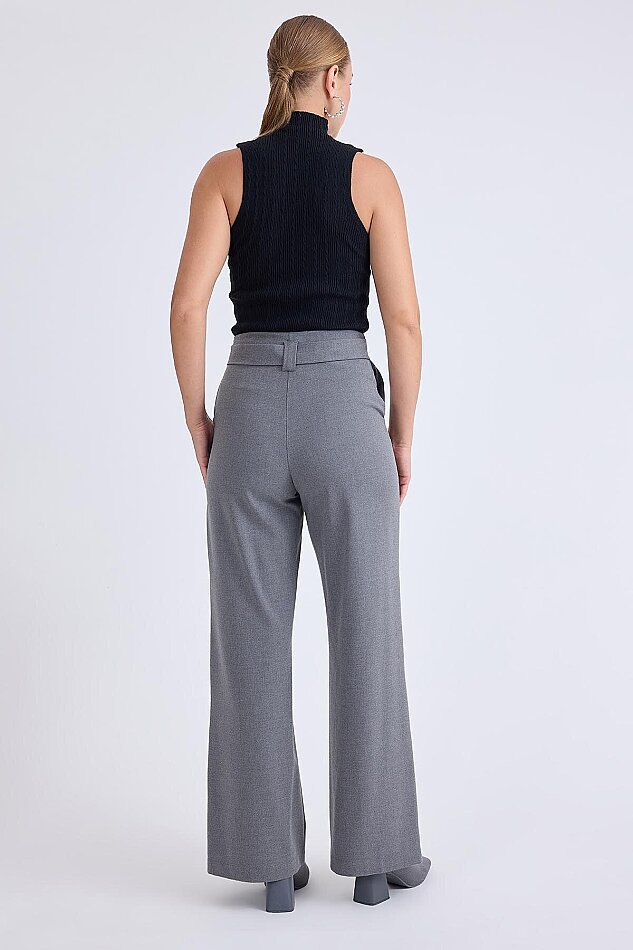 Yüksek Bel Beli Kemerli Pantolon - 14