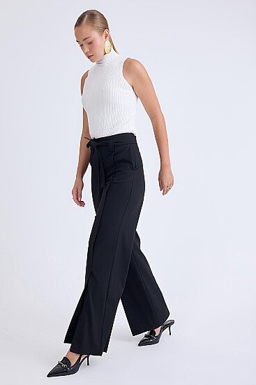 Yüksek Bel Beli Kemerli Pantolon - 17