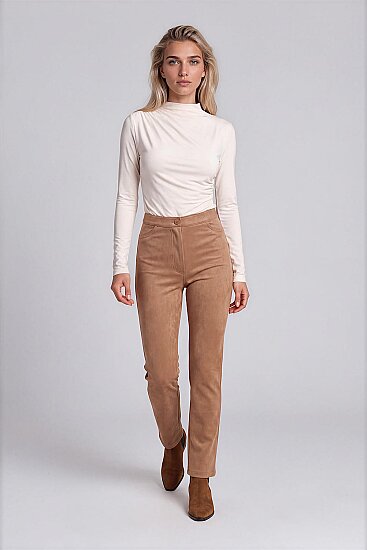 Yüksek Bel Süet Pantolon - 8
