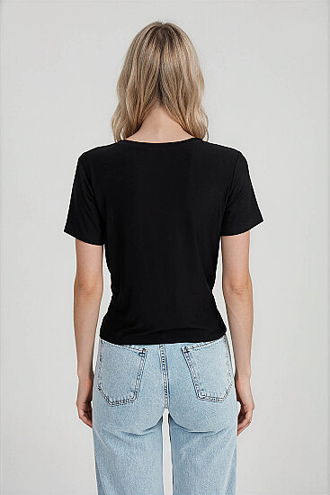 Yuvarlak Yaka Önü Büzgülü T-Shirt - 3
