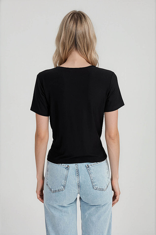 Yuvarlak Yaka Önü Büzgülü T-Shirt - 3