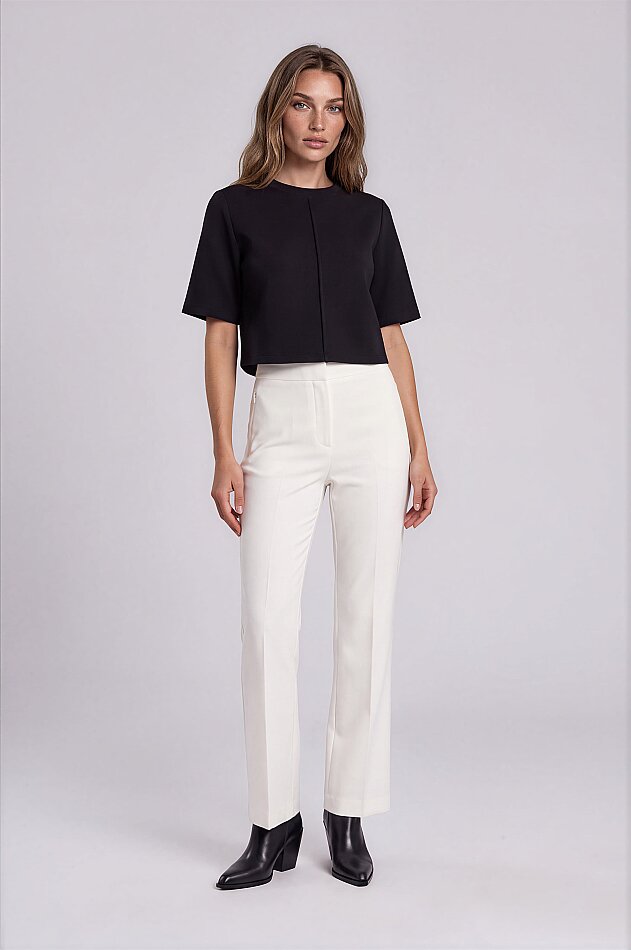 Yuvarlak Yaka Önü Dikişli Kısa Kol Bluz - 8