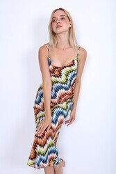 Zigzag Desenli İp Askılı Elbise - 10
